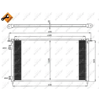 Abbildung von NRF EASY FIT 35636 Klimakondensator mit Dichtring 15,5 10,2 Aluminium 600 HONDA: CIVIC 7 Hatchback