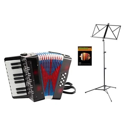 Abbildung von Classic Cantabile Bambino Kinder Akkordeon Set (8 Bass mti 17 Tönen, Tasche &amp; Schultergurt inkl. Notenständer Schule) Schwarz