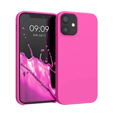 Abbildung von kwmobile Hülle kompatibel mit Apple iPhone 12 Mini Silikon Handy Case Handyhülle weiche Oberfläche kabelloses Laden Magenta