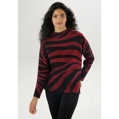 Abbildung von Aniston SELECTED Strickpullover, mit Animal Muster und weitem Stehkragen NEUE KOLLEKTION