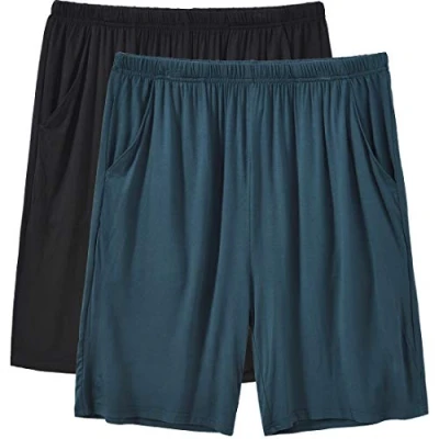 Abbildung von MoFiz Pyjamahose Herren Schlafanzughose Kurz Modal Schlafshorts Weit Loungewear Einfarbig 2 Pack Spezialblau/Schwarz S