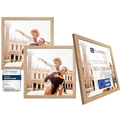 Abbildung von CABBEL Dreierpack (3 Stk.) Bilderrahmen 30x30 cm MDF Holz Rahmen in Eiche mit bruchsicherem Plexi Glas/Modern