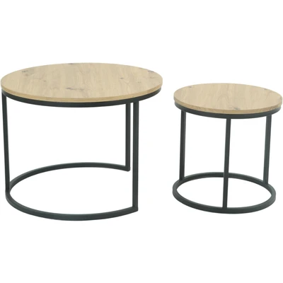 Abbildung von HELA Couchtisch &quot;LINDAU&quot;, (Set, 2 St., 2er Set), Set,Tischplatten rund,MDF,Eicheoptik,Metallgestell,Dia 60+40cm