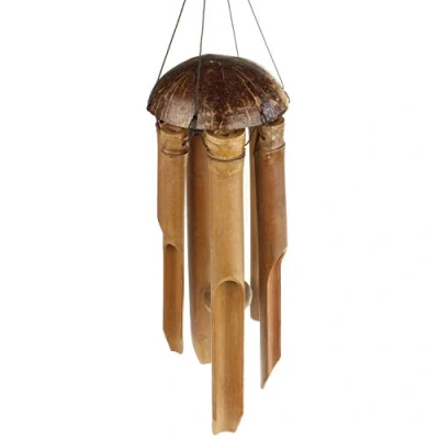 Abbildung von MACOSA HOME Windspiel Bambus und Kokos Klangspiel Gartendeko draussen oder drinnen Heimdeko 100 cm