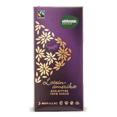 Abbildung von Naturata Edelbitter Schokolade 100% Kakao 100g Bio, Vegan &amp; Fairtrade Ohne Zuckerzusatz Dunkle aus Lateinamerika (Karibik Ecuador)
