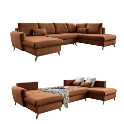 Abbildung von MIUFORM Ecksofa U Form mit Schlaffunktion und Bettkasten Scandic Lagom Wohnlandschaft Schlaffunktion, Sofa Form, Couch (Ziegelrot, Rechts ausgerichtet)