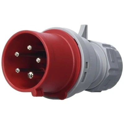 Abbildung von as Schwabe CEE Phasenwendestecker 400V/32A/5 polig Starkstrom Stecker mit Schraubkontakt für Leistungsanschluss Stromstecker Schlagfest Spritzwassergeschützt IP44 Rot/Grau, 60461