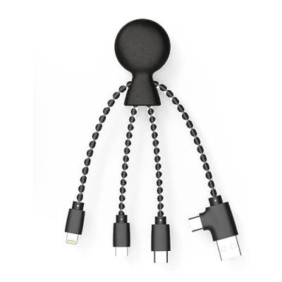 Abbildung von Xoopar Mr Bio Multi USB Kabel 4 in 1 Krakenform schwarz Universal Ladegerät aus recyceltem Kunststoff Stecker, C, Lightning, Micro für Smartphone