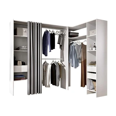 Abbildung von Vente unique Eckkleiderschrank Kleiderschranksystem B. 164/214 cm Weiß &amp; Grau GONTRAN