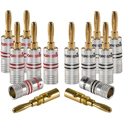 Abbildung von Poppstar 12x High End Bananenstecker, (bis 4 mm² verschraubt, verlötet 6 mm², 24k vergoldet, Aluminium Gehäuse, 6X schwarz, rot)