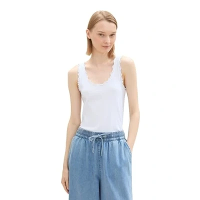 Abbildung von TOM TAILOR Denim Damen Basic Top mit dekorativen Knöpfen, White, XXL