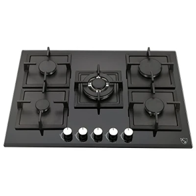 Abbildung von K&amp;H 5 Zonen Glas Gaskochfeld 70cm Wok Brenner Erdgas mit Thermoelement Flammenaustrittssystem 5Z KHG