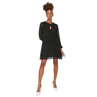 Abbildung von Trendyol Damen Woman Design Maxi Standard Crew Neck Woven Dress Kleid, Schwarz, 42 EU