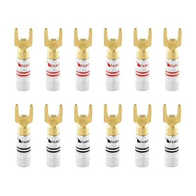 Abbildung von Nakamichi 24K vergoldeter Bananenstecker 12 AWG 18 Gauge Größe 4mm für Lautsprecher Verstärker Hi Fi AV Receiver Stereo Heimkino Audiokabel Stecker Y Anschluss Stecker, Stück (6 Paar)