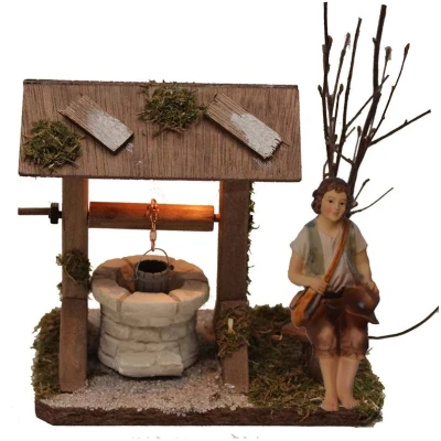 Abbildung von Alfred Kolbe Krippen Zubehör Brunnen mit Beleuchtung und Figur Hirte sitzend, Weihnachtsdeko (Set, 2 St)