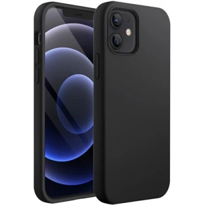 Abbildung von JETech Silikon Hülle für iPhone 12/12 Pro 6,1 Zoll, Ganzkörper Handyhülle mit Seidig Weicher Berühren, Stoßfest Schutzhülle Mikrofaser Futter (Schwarz)