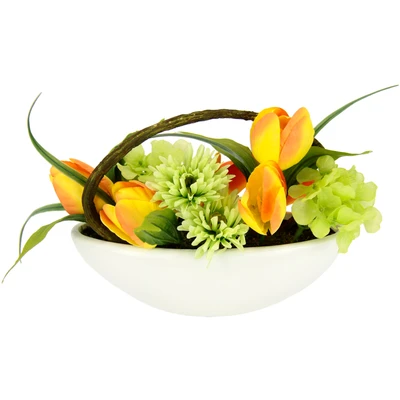 Abbildung von my home Gestecke &quot;Tulpe, Calla, Hortensie, Gerbera&quot;, In Schale, Kunstblume, Seidenblume
