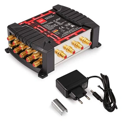 Abbildung von RED OPTICUM OMS 9 8 PRO TR Teilnehmer Sat Verteiler 2 Satelliten an bis zu mit vergoldeten Kontakten 3D UHD 4K Ready Multiswitch Quattro LNB geeignet