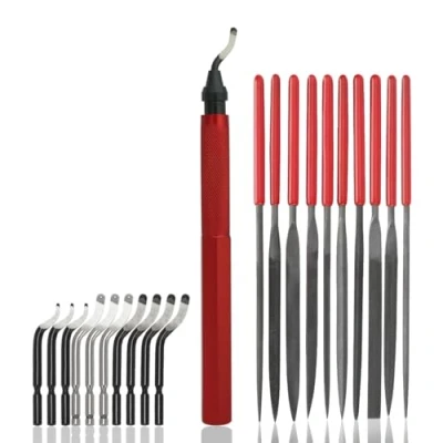 Abbildung von VASTOOLS Handentgrater Werkzeugsatz,Entgrater Werkzeug mit 10 Unterschiedlichen Klingen und Feilen Set,für Kunststoff, Metall, Edelstahl,Stahl, Kupfer, Aluminium 3D Druck