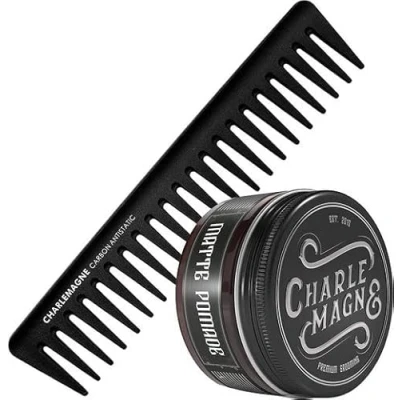 Abbildung von Charlemagne Haarstyling Bundle Bestehend aus Styling Kamm Carbon und Matte Pomade Herren Männer Geschenkset Pflegeset Haarpflege Geschenk Mann Geschenke für