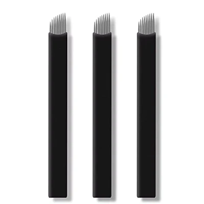 Abbildung von 50 Stück schwarze Microblading Nadeln 18U 0,18 mm Klinge Permanent Makeup Tattoo für manuellen Stift Verfügbare Größe 12U, 14U, 16U, 18U, 9F, 12F, 14F, 16F, 18F, 21F (9F)