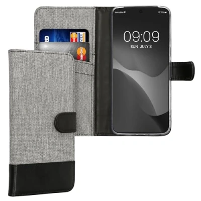 Abbildung von kwmobile Wallet Case kompatibel mit Google Pixel 8 Pro Hülle Ständer Handyhülle Kartenfächer Grau Schwarz
