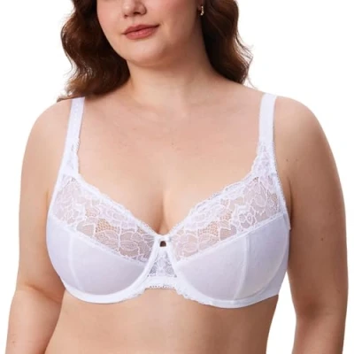 Abbildung von DELIMIRA Damen Minimizer BH ohne Einlagen mit Spitze Bügel Große Größen Weiss 105C