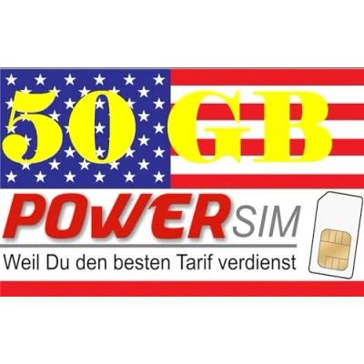 Abbildung von Power Sim USA T Mobile Netz Prepaid Karte 50 GB Datenvolumen + Allnet Flat