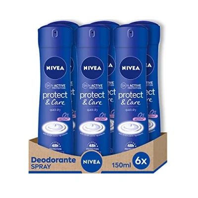 Abbildung von NIVEA Protect &amp; Care Deospray 6 x 150 ml, Antitranspirant Deo ohne Ethylalkohol, duftendes und nicht reizendes Deodorant für effektiven Schutz