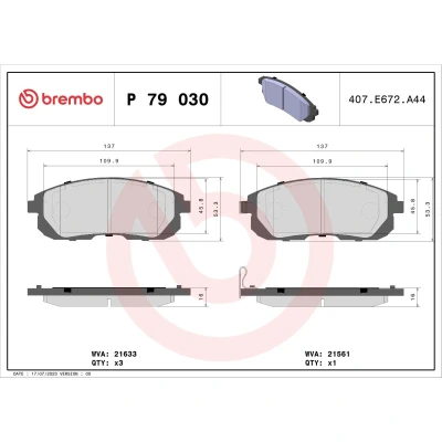 Abbildung von BREMBO P 79 030 Bremsbelagsatz mit akustischer Verschleißwarnung ohne Zubehör SUZUKI: SX4 I Schrägheck, NISSAN: MAXIMA 2