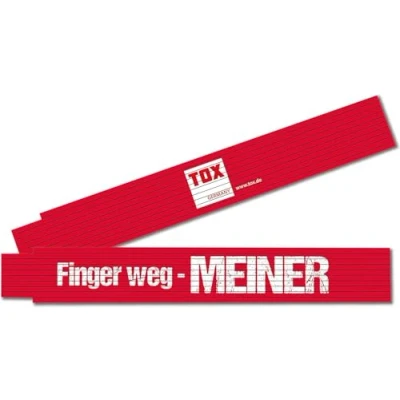 Abbildung von TOX Zollstock M 2m in rot Meterstab mit Aufdruck Finger Weg Meiner Gliedermaßstab aus Buchenholz Winkelmessfunktion und farbigen Dezimalzahlen Genauigkeitsklasse III 9969006 1 Stück