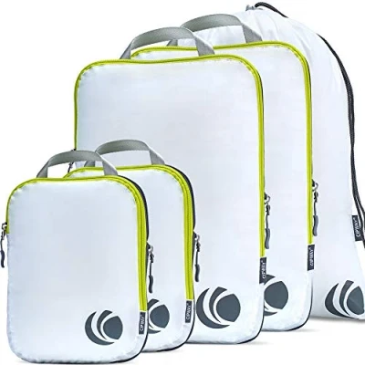 Abbildung von Cipway Kompressions Packwürfel Set für Reisen, ultraleichte Verpackungsorganisatoren Gepäck, Koffer und Rucksack (weiß), 5er Set, L
