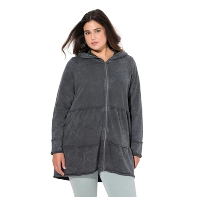 Abbildung von Ulla Popken Tiered Flounce Panel Strickjacke, Damen, Größe: 58/60, Graphite gray