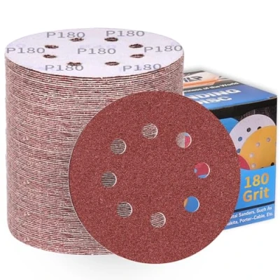 Abbildung von 100 Stück Schleifpapier 125mm Klett P180 Körnung Schleifscheiben 8 Löcher Rund Schleifblätter Profi für Exzenterschleifer ALPXUXP