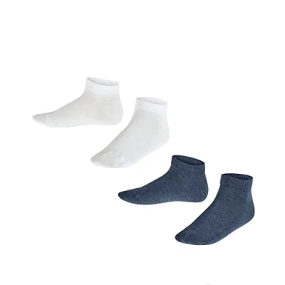 Abbildung von FALKE Unisex Kinder Sneakersocken Happy Double Pack K Sn Baumwolle kurz einfarbig 2 Paar, Mehrfarbig Blue White 0040, 39 42