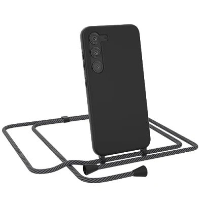Abbildung von EAZY CASE Premium Silikon Handykette kompatibel mit Samsung Galaxy S23 Handyhülle Kette und Kameraschutz, weich TPU Hülle in Schwarz Kordel Anthrazit Clips Black