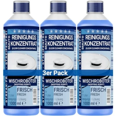 Abbildung von 3x 1000ml Wischroboter Reinigungsmittel Konzentrat extra frischer Duft streifenfrei &amp; schaumarm + Dosierbecher Bodenreiniger u.v.m.