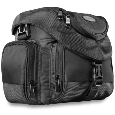 Abbildung von Mantona Premium Kameratasche Universaltasche inkl. Schnellzugriff, Staubschutz, Tragegurt und Zubehörfach, geeignet für DSLM DSLR Kameras, schwarz