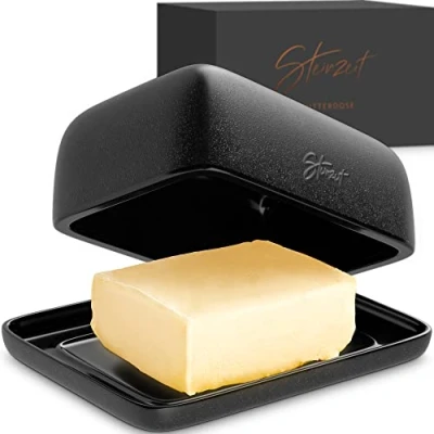 Abbildung von Steinzeit Butterdose Keramik für alle gängigen Butter (250gr), (Butterglocke und Butterfass mit einzigartigem Design), Butterschale Butterbox Spülmaschinengeeignet