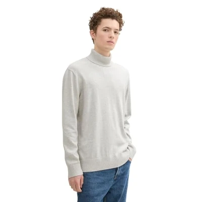 Abbildung von TOM Tailor Denim Basic Rollkragen Strickpullover, Herren, Größe: XXL, Light stone grey melange