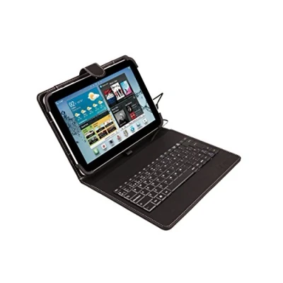 Abbildung von Silver HT Universaltasche mit QWERTY Tastatur auf Spanisch für 9 bis 11 Zoll Tablets, Micro USB/Typ C Kabel