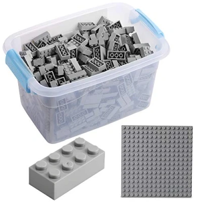 Abbildung von Katara Konstruktionsspielsteine Bausteine Box Set mit 520 Steinen + Platte Box, (3er Set), Hell Grau, 100% Kompatibel Sluban, Papimax, Q Bricks, LEGO®
