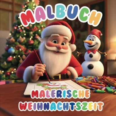 Abbildung von Malbuch malerische Weihnachtszeit: 40 Ausmalbilder mit weihnachtlichen Motiven wie Schneemann, Weihnachtsbaum, Nikolaus oder Weihnachtsfee Für Jungen und Mädchen ab 3 Jahren