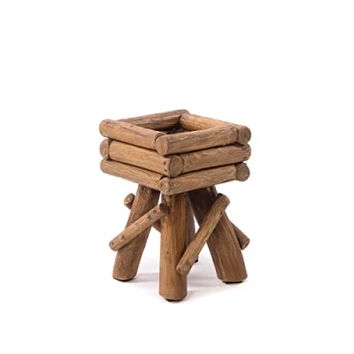 Abbildung von DESIGN DELIGHTS Holz BLUMENHOCKER Twist Teakholz rustikaler Hocker, Holzhocker, Flurtisch, Pflanzenhocker, Couchtisch, Beistelltisch, Wurzelholz Hocker Größe: klein