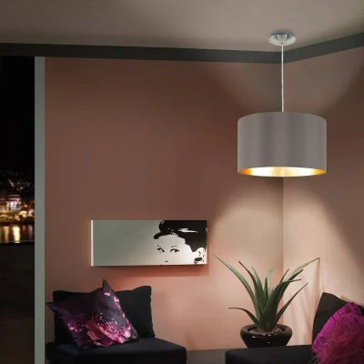 Abbildung von Eglo 31603 Hängeleuchte MASERLO Textil cappuccino, gold E27 1X60W H:110cm Ø38cm dimmbar