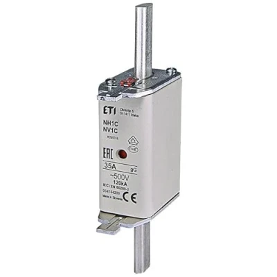 Abbildung von Sicherung NH1 35A gG, 500V AC, Ausschaltvermögen 120kA, Norm IEC 60269 1, 2, mit Statusanzeige (3 Stück)