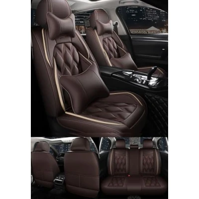 Abbildung von Congxy Autositzbezüge Komplett Set Universal in Premium Design Schonbezüge für die Vordersitze &amp; Rückbank Auto Sitzbezüge Airbag Geeignet Wasserdicht Sitzbezug, Kaffee Luxus