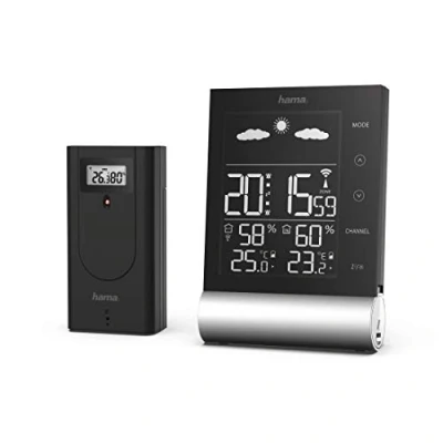 Abbildung von Hama Black Line M, Schwarz, Innen Hygrometer, Thermometer, Außen Akku