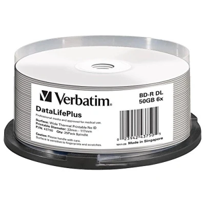 Abbildung von Verbatim BD R DataLifePlus Blu ray Rohlinge, 50 GB, Disc mit 6 facher Schreibgeschwindigkeit, Kratzschutz, Disks für Video und Audiodateien, 25er Pack Spindel