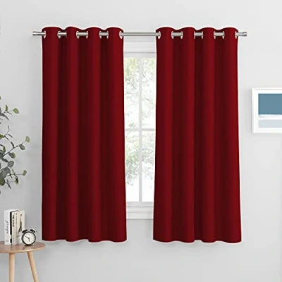 Abbildung von PONY DANCE Gardinen Rot Blickdicht Thermovorhang Ösenschal 2er Set Verdunklungsvorhänge für Schlafzimmer Deko Kurze Vorhänge Blickdicht, H 158 x B 132 cm